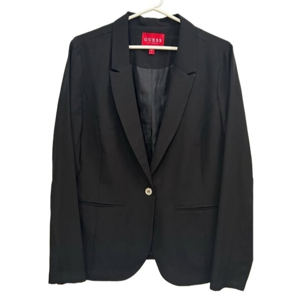 Guess Black Blazer L – Classic Workwear Jacket Gold Button Formal Office Chic - Picture 1 of 12